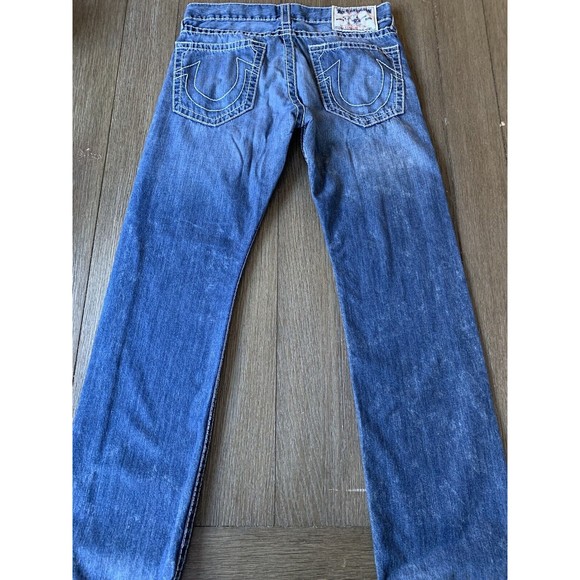 True Religion Jeans Mens 33x34 Blue Geno Straight Dark Stone Wash Pants 33 - Picture 1 of 4